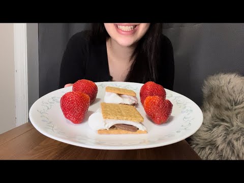 S’MORES AND STRAWBERRIES ASMR *MESSY EATING* *NO TALKING*