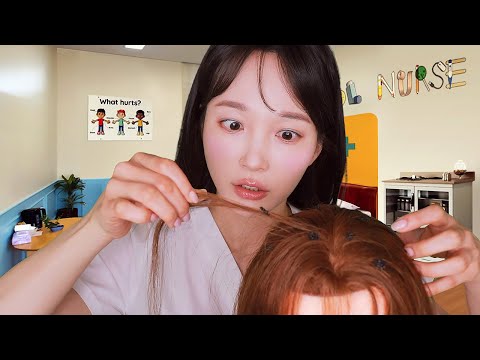 ASMR 학교 보건실에서😲👀 머리카락 구석구석 머릿니 찾기 | 머리 빗고 만지는 소리 | 대리만족쾌감👍🏻 | 열정 넘치지만 워라밸은 확실한 보건선생님