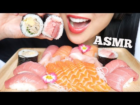 ASMR SALMON SASHIMI + FATTY TUNA ROLL + NIGIRI SUSHI (EATING SOUNDS) NO TALKING | SAS-ASMR