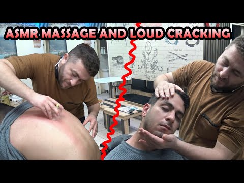 ASMR BARBER & LOUD SOUNDS MASSAGE AND CRACKING & EAR BURN & cupping, back, head, foot, sleep massage