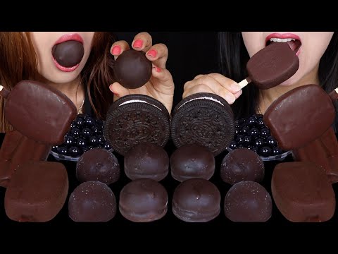 ASMR DARK CHOCOLATE PARTY! DOVE ICE CREAM BAR, OREO ICE CREAM SANDWICH, BON BONS, MARSHMALLOWS 먹방