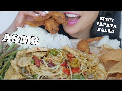 ASMR SPICY PAPAYA SALAD + CHICKEN WING (EXTREME CRUNCHY EATING SOUNDS) NO TALKING | SAS-ASMR