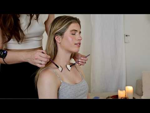 ASMR Soft Face Tracing, Hair Play & Brushing, Shoulder & Neck Massage w Fiona (Whisper, Real Person)