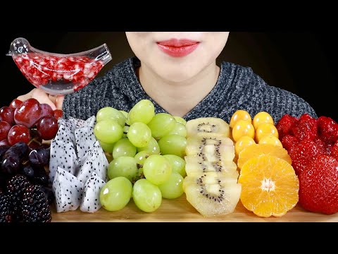 ASMR Rainbow Fruit Platter Eating Sounds | MINEE EATS