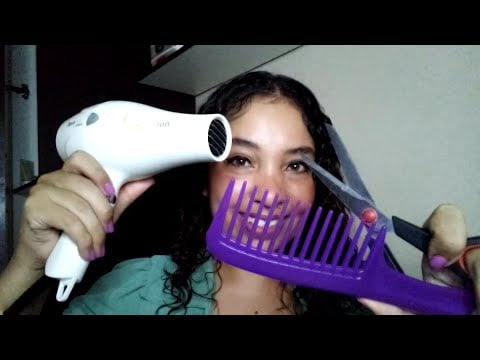 ASMR Cabeleireira (lavagem, corte de cabelo, secador e chapinha) um pouco rápido💙