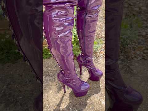 Beautiful day for a stroll in my New Purple Pleaser Boots☀️🍃💜 #boots #thighhighboots #highheels