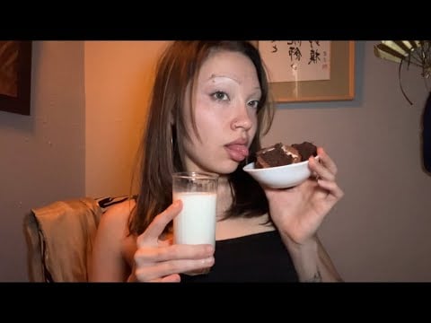 ASMR chocolate cake eating (up close, mouth sounds)