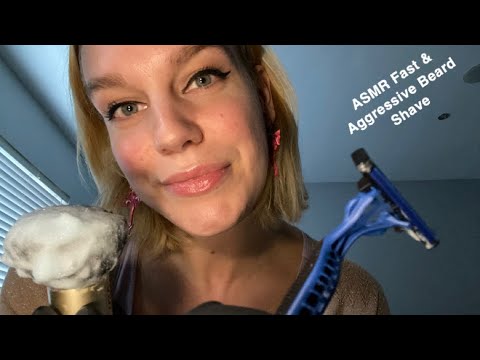 [ASMR] Fast and Aggressive Beard shave with gloves *Intense shaving sounds, Towel sounds and more*