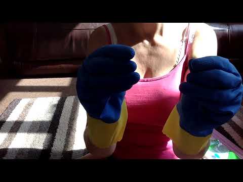 #Rubbergloves #ASMR Mummy Opens New Spanish Rubber Bicolour Household Dishwashing Gloves Yellow Blue