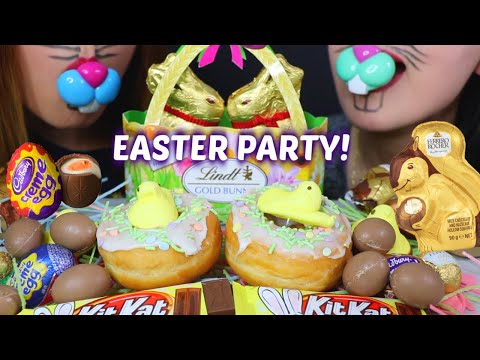 ASMR EASTER PARTY! (CHOCOLATES, DONUTS, PEEPS) 초콜릿 리얼사운드 먹방 チョコレートcoklat चॉकलेट | Kim&Liz ASMR