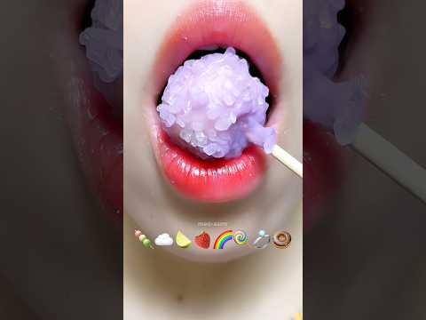 Asmr Eating Tanghulu Jelly Chocolate Gummy Emoji Food 🍋‍🟩🌈🍩 #mukbang #meoasmr #satisfying