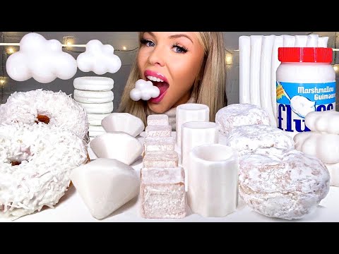 ASMR WHITE FOOD, CHOCOLATE COVERED OREOS, MARSHMALLOW FLUFF, COCONUT DESSERT, MUKBANG 먹방 HUNNIBEE