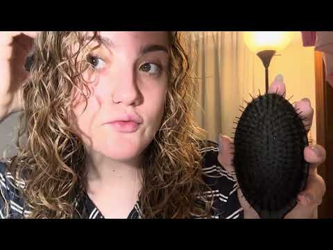 easy curly hair wash day routine ASMR (help me brush my hair pls 🫶🏻😽)