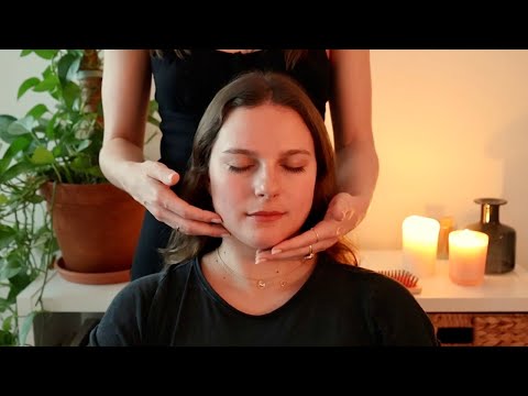 ASMR Light Touch Face, Neck & Hair Massage 🦋 (jewelry, tracing, hair brushing, whispering)