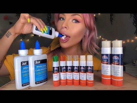 ASMR EDIBLE GLUE EATING - SCHOOL PRANK (SOFT, SQUISHY EATING SOUNDS) MUKBANG