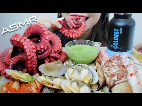 ASMR BOILED SEAFOOD PLATTER(OCTOPUS,TURGID VENUS CLAMS,SQUID, SNAIL,KIMCHI) EATING SOUND | LINH-ASMR