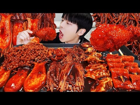 ASMR MUKBANG | 직접 만든 불닭 짜장 버섯 양념치킨 소세지 먹방 & 레시피 FRIED CHICKEN AND FIRE NOODLES EATING