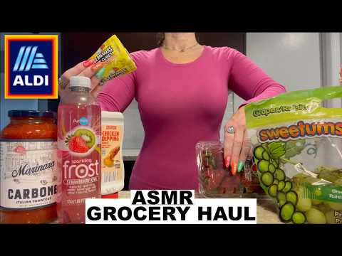 ASMR Gum Chewing Grocery Haul | ALDI | Whispered Tapping
