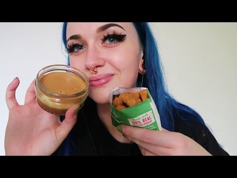 ASMR Eating Pizza Flavour Chicken Bites & GU Salted Caramel Cheesecake (LOTS OF SMACKING SOUNDS)