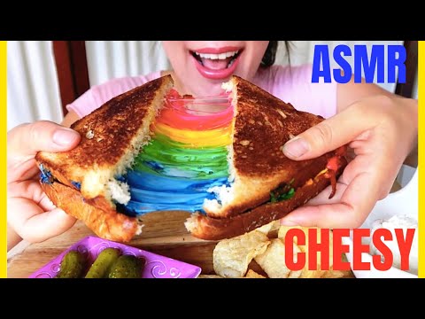 ASMR Rainbow Grilled Cheese Sandwich ( 그릴치즈샌드위치) Eating Sound 먹방 리얼사운드 ( No Talking)