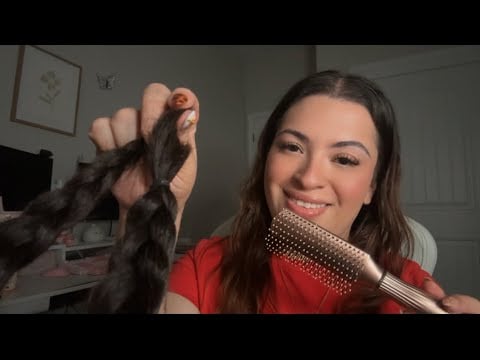 ASMR| Braiding your hair before bed 🛌- applying hair products 😴