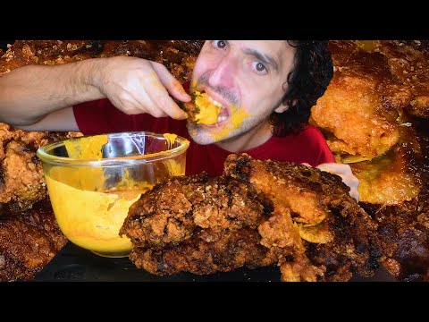 SPICY KOREAN FRIED CHICKEN + CHEESE SAUCE * EXTRA CRUNCHY STYLE * ASMR NO TALKING | NOMNOMSAMMIEBOY