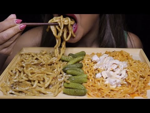 ASMR SAMYANG CHEESE NOODLES UDON SESAME CHICKEN BREAST FILET MUKBANG #asmr #mukbang #noodles #udon