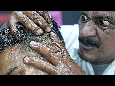 Big Eyes Barber Heavy Oil Head Massage With Neck Crack And Ear Crack ASMR