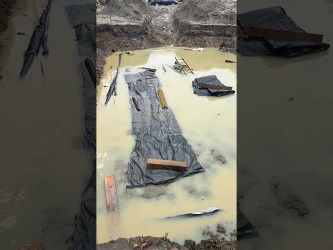 Playing in a Flooded Construction Pit #asmr #mud #watersounds #puddle
