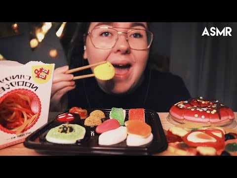 ASMR Candy Sushi, Noodles, Donut & Pizza | CHEWY EATING SOUNDS