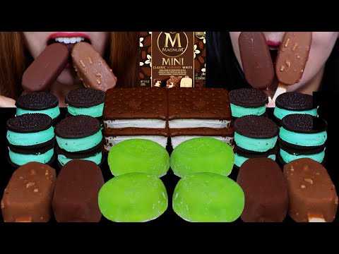 ASMR MINI MINT CHOCOLATE ICE CREAM SANDWICHES, MATCHA FRESH CREAM DAIFUKU MOCHI, MAGNUM ICE CREAM