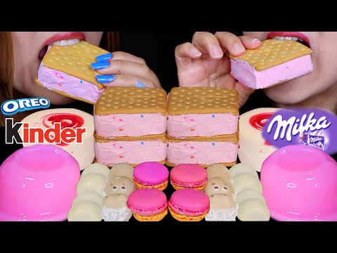 ASMR RAINBOW SPRINKLE ICE CREAM SANDWICH, MILKA OREO CHOCOLATE, KINDER HIPPO, STRAWBERRY CHEESECAKE
