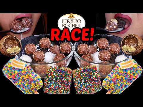ASMR FERRERO ROCHER CEREAL RACE! Rainbow birthday cake pops, Fruity cream macarons 먹방