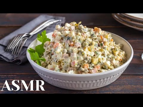 ASMR Cooking Russian Olivier salad with chicken (soft voice, Russian accent)