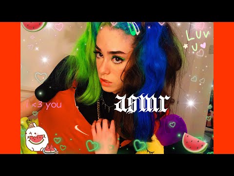 asmr *intense* watermelon gum chewing bc i dyed half my hair green + cheeky ramble w/ hand movements