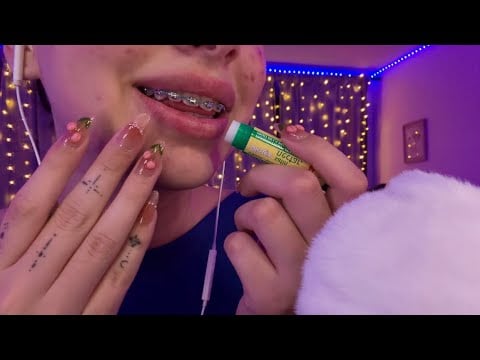 ASMR UPCLOSE Chapstick application • no talking • mixed mouth sounds •