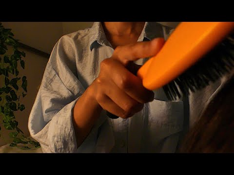 ASMR sleepy hair brushing & scalp scratching 🌧️ while raining