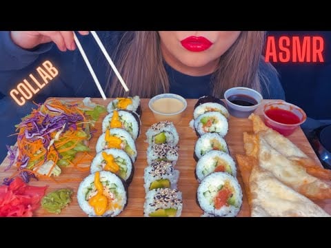 ASMR SUSHI MUKBANG | COLLAB W/@SongbyrdASMR(EATING SOUNDS) No talking *BIG BITES | Mandy Foods ASMR