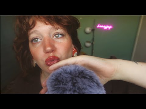 ASMR inaudible wet whispers and brushing fluffy mic (mouth sounds, ear to ear, rain)