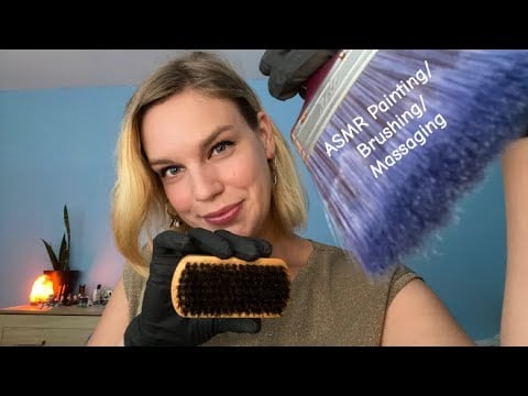 [ASMR] Fast & Aggressive Upper Body Brushing, Painting And Massage (Gloves)
