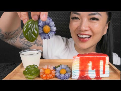 CLASSIC CREPE CAKE + THAI LAYER CAKE (ASMR EATING SOUNDS) LIGHT WHISPERS | SAS-ASMR