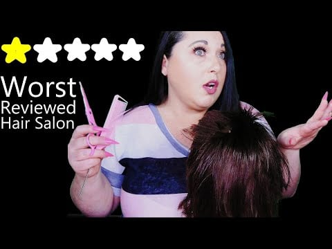 ASMR Worst Reviewed Hair Salon Roleplay (Haircut, Styling, Long Nails, Whisper, Spray, B*tchy)