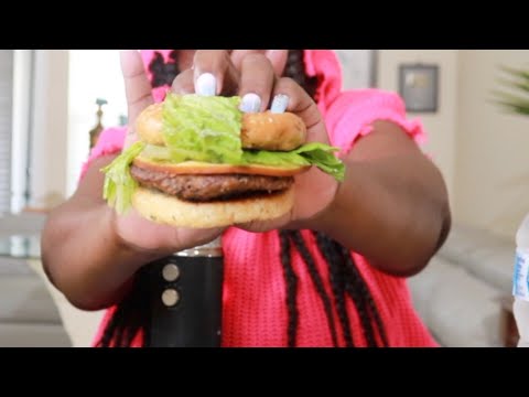 Vegetarian Cheese Burger ASMR Eating Sounds