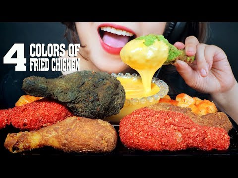 ASMR 4 COLORS OF FRIED CHICKEN *HOT CHEETOS FRIED CHICKEN, BLACK FIRED CHICKEN, GREEN FRIED CHICKEN