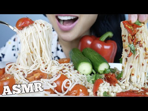 ASMR SPICY THAI NOODLE + SPICY ENOKI MUSHROOMS + GIANT PEPPER (EATING SOUNDS) NO TALKING  | SAS-ASMR