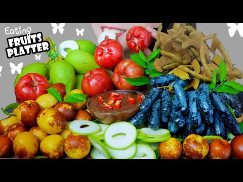 ASMR FRUITS PLATTER(SOUR MANGO , TAMARIND , persimmon apple , WATER APPLE ,FINGER GRAPES)| LINH-ASMR