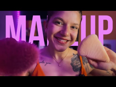 ASMR✨Fazendo sua maquiagem até você dormir (no talking)💋Sons reais, pulseiras, tapping na tela, etc