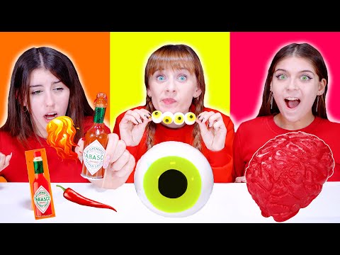 ASMR Yellow Food VS Orange Food VS Red Food Challenge By LiLiBu