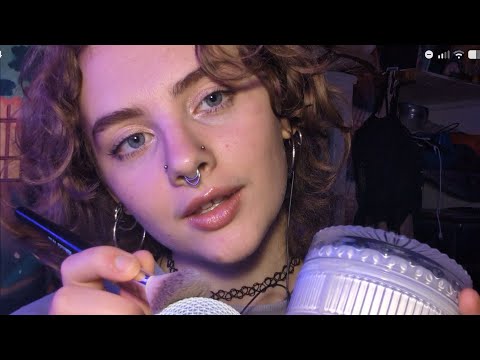 ASMR Tapping, Brushing, Whispering for Sleep (glass taps, scratches, makeup brushes, rambles)