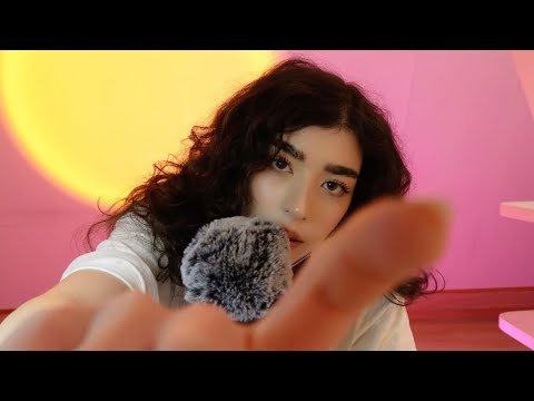 ASMR Relaxing Hand Movements [Echoed Mouth Sounds & Mic Scratching]